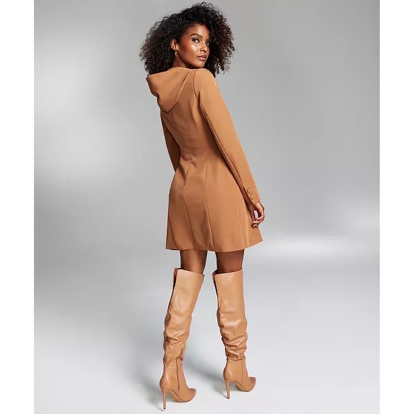 Ade Samuel for INC Brown Hooded Blazer Dress Wrap Tie Front Tawny L NEW - Picture 2 of 9